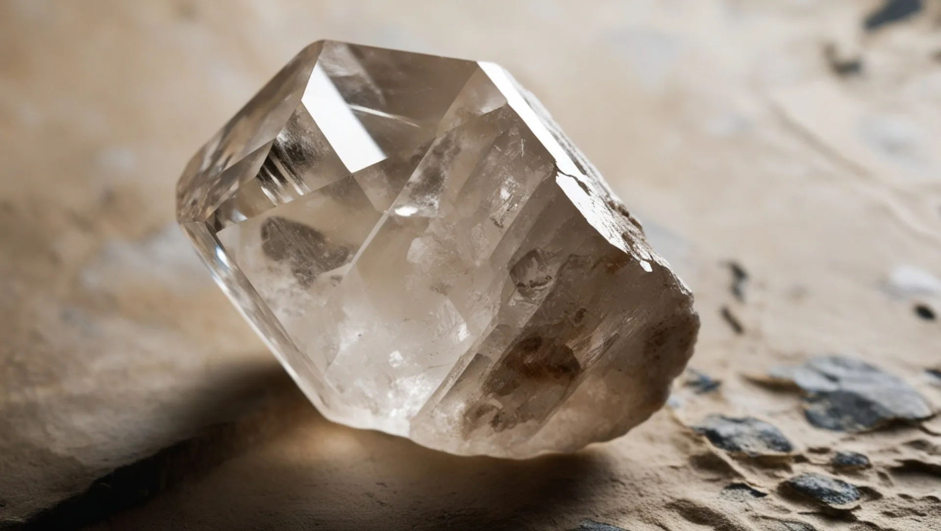 Cristal de quartzo bruto, mostrando sua pureza e potencial para armazenamento de dados.