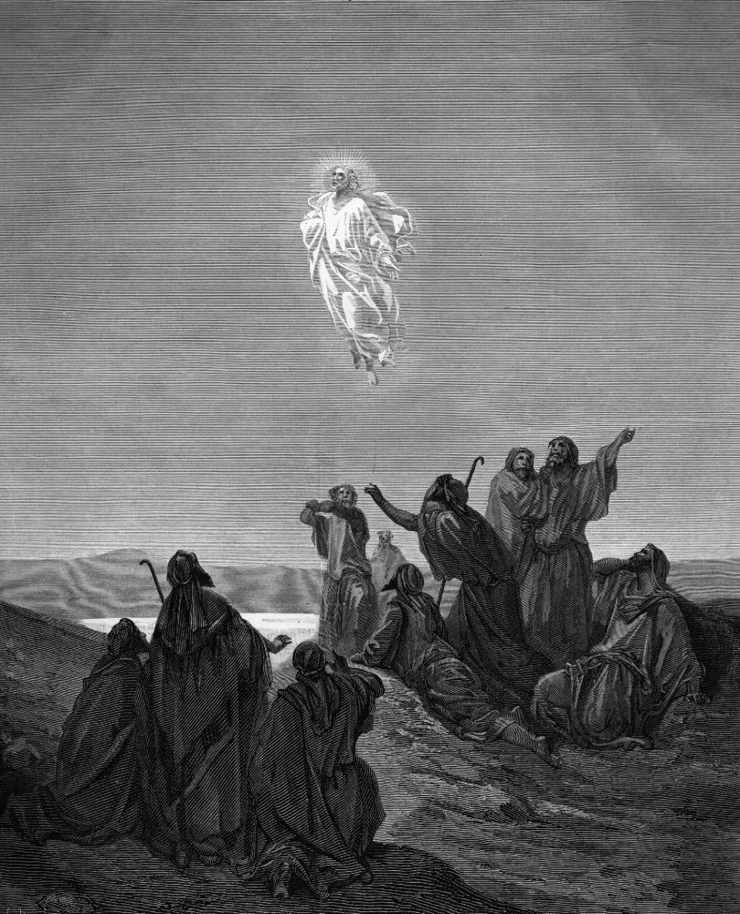 Jesus Cristo cercado por seus apóstolos, ensinando sobre a promessa de seu retorno.