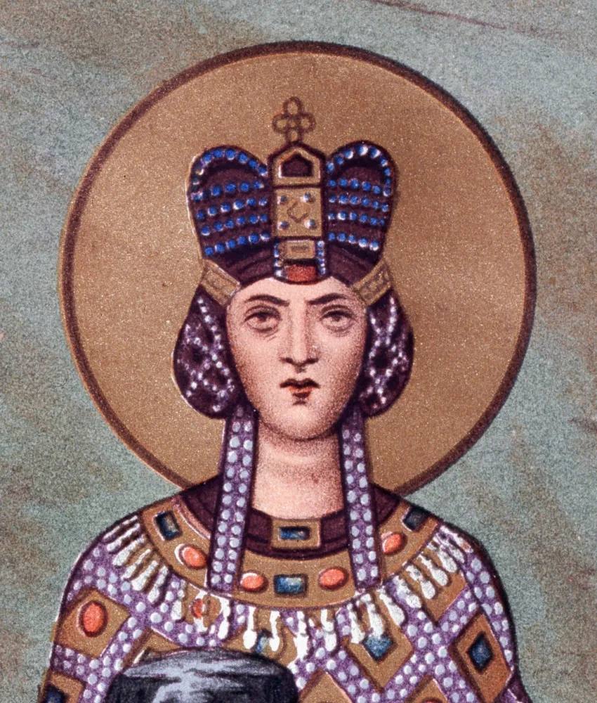 Mosaico dourado retratando a Imperatriz Irene de Atenas, uma figura de poder e ambição.