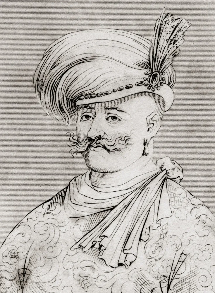 Retrato de Abbas I da Pérsia, o 5º Xá Safávida, uma figura poderosa e complexa.