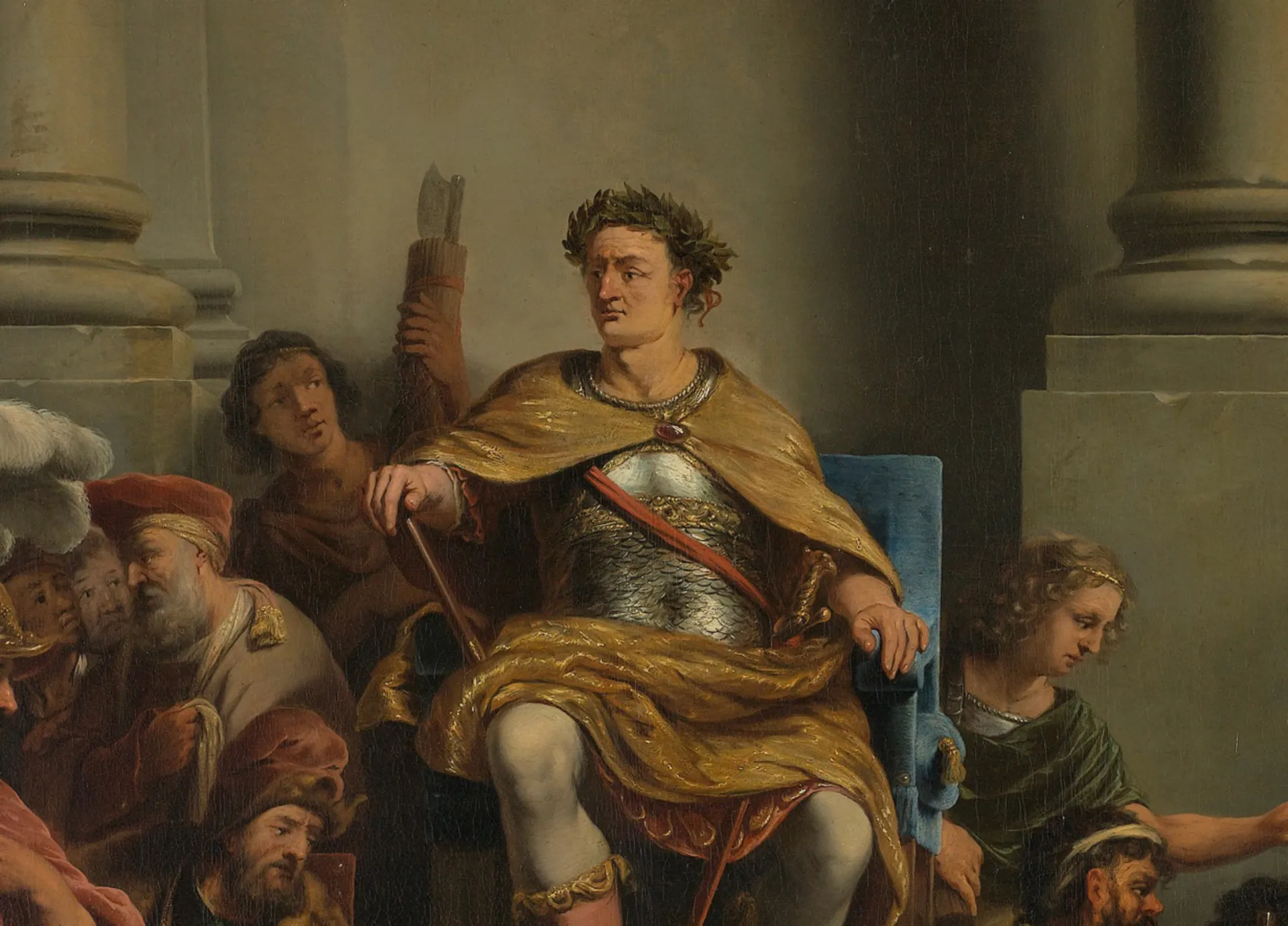 Pintura clássica mostrando o general romano Torquato condenando seu filho à morte.