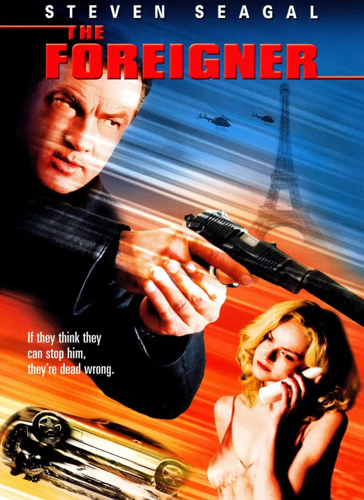 Pôsteres de vários filmes de Steven Seagal que foram lançados diretamente em vídeo.