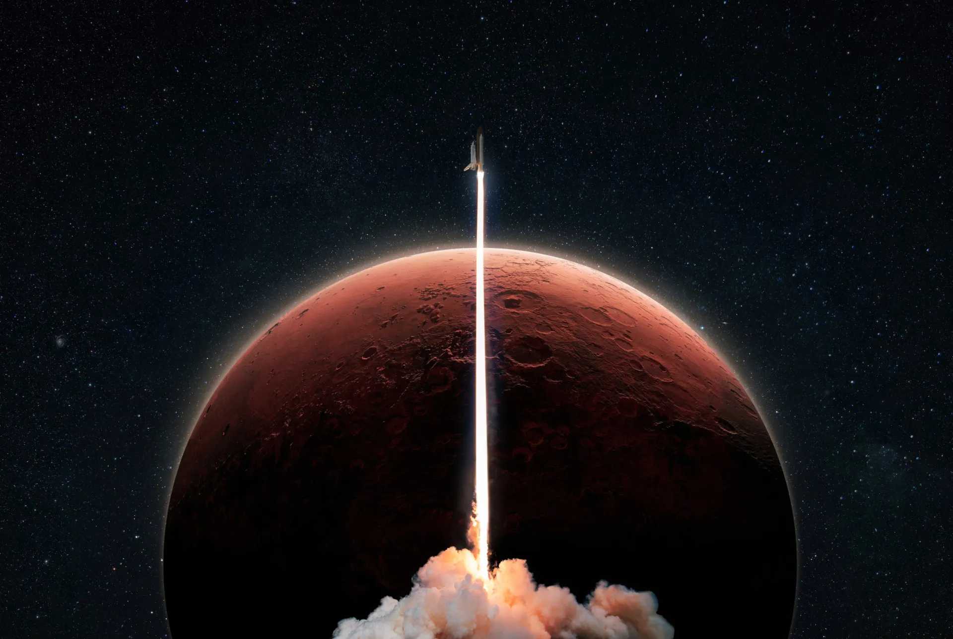 Uma sonda espacial orbitando Marte para coletar dados científicos.