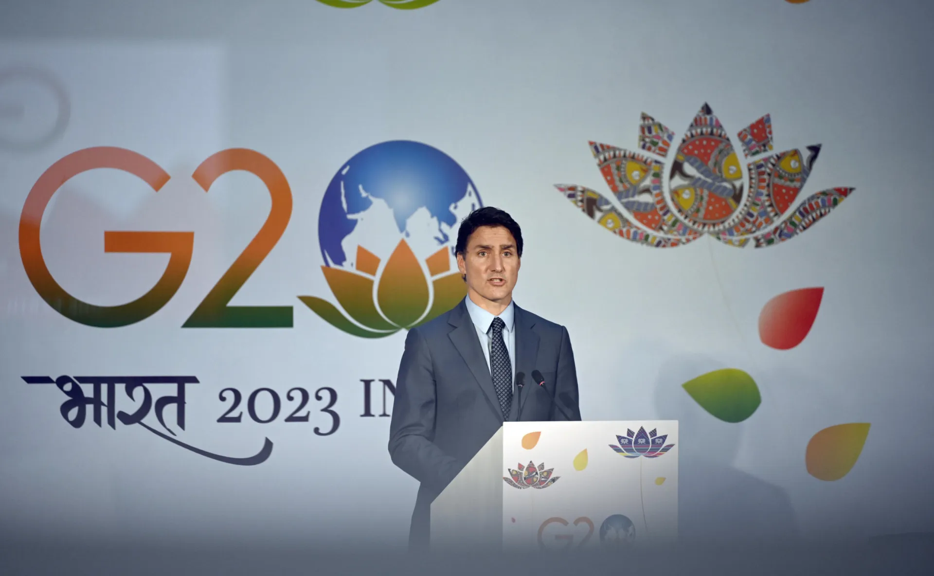 Primeiro-ministro canadense Justin Trudeau durante um pronunciamento oficial.