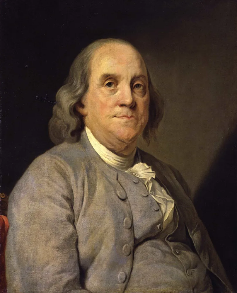 Retrato de Benjamin Franklin, um dos Pais Fundadores dos Estados Unidos.
