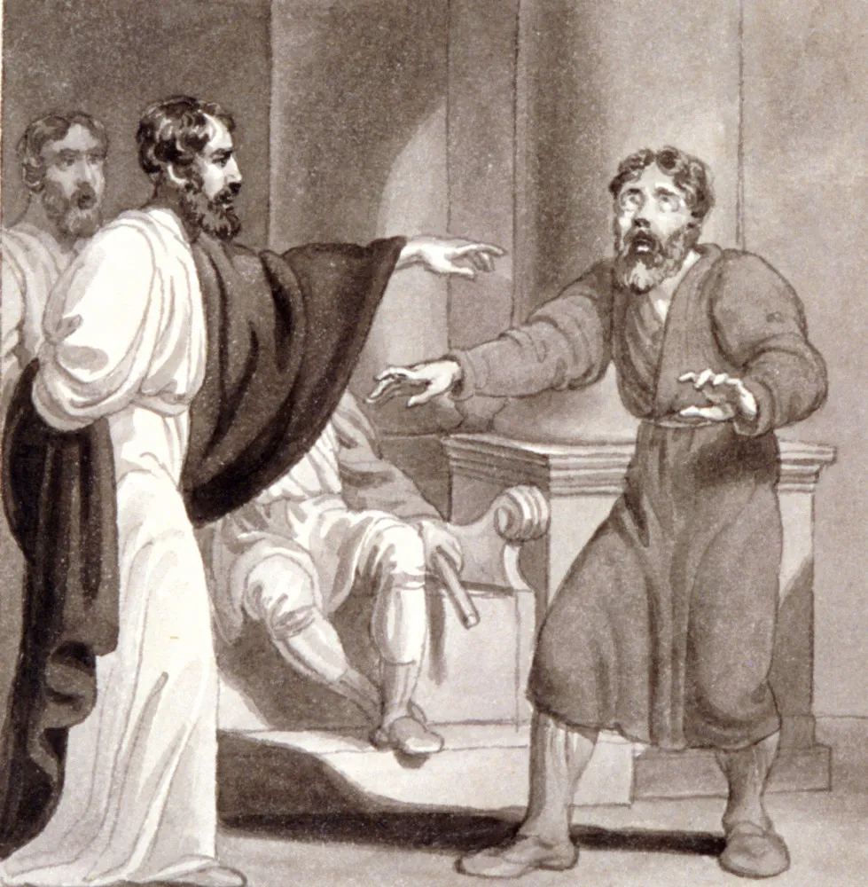Representação de Jesus Cristo pregando para uma multidão atenta.