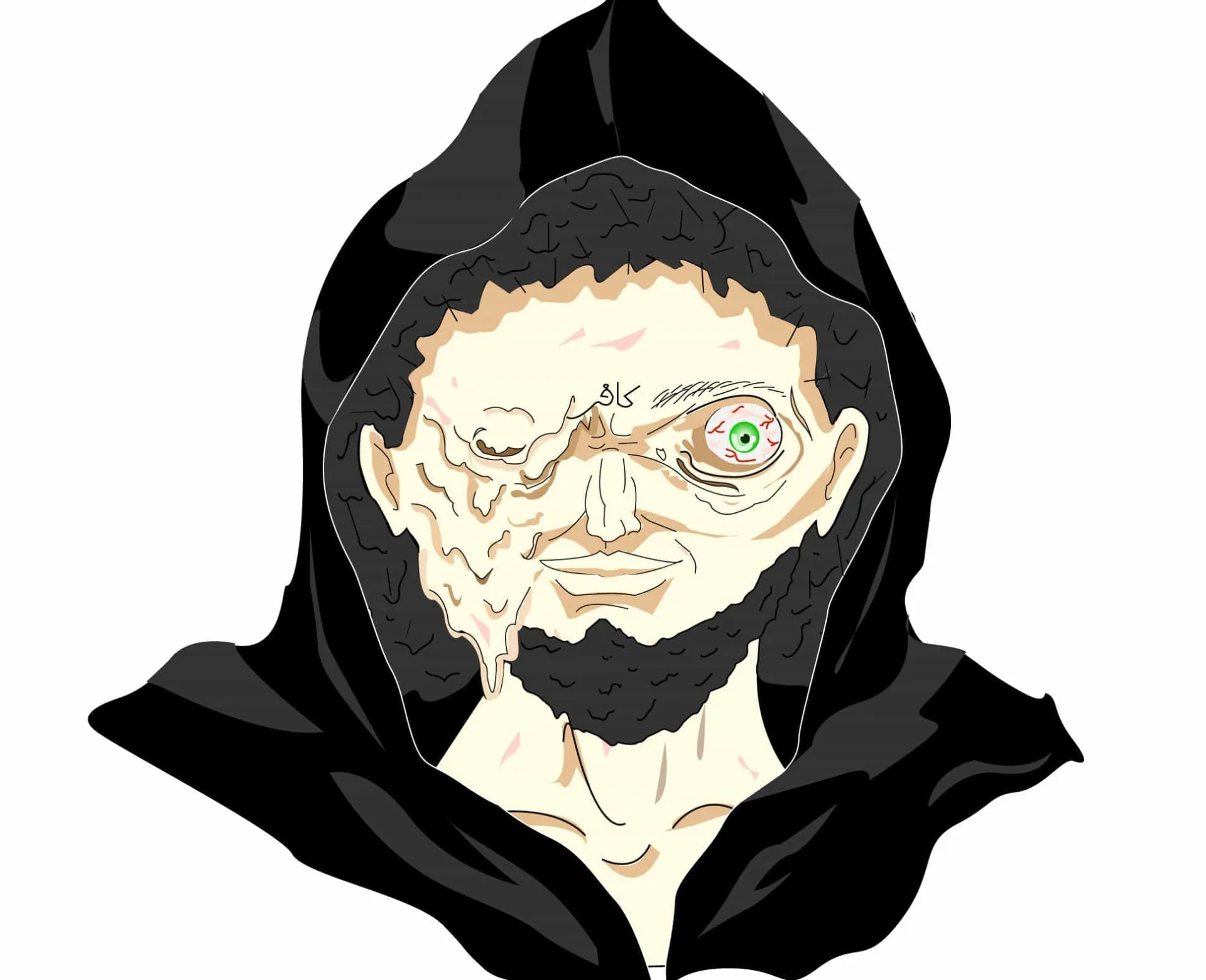 Olho humano em close-up, com uma expressão intensa e misteriosa, simbolizando a descrição de Dajjal.