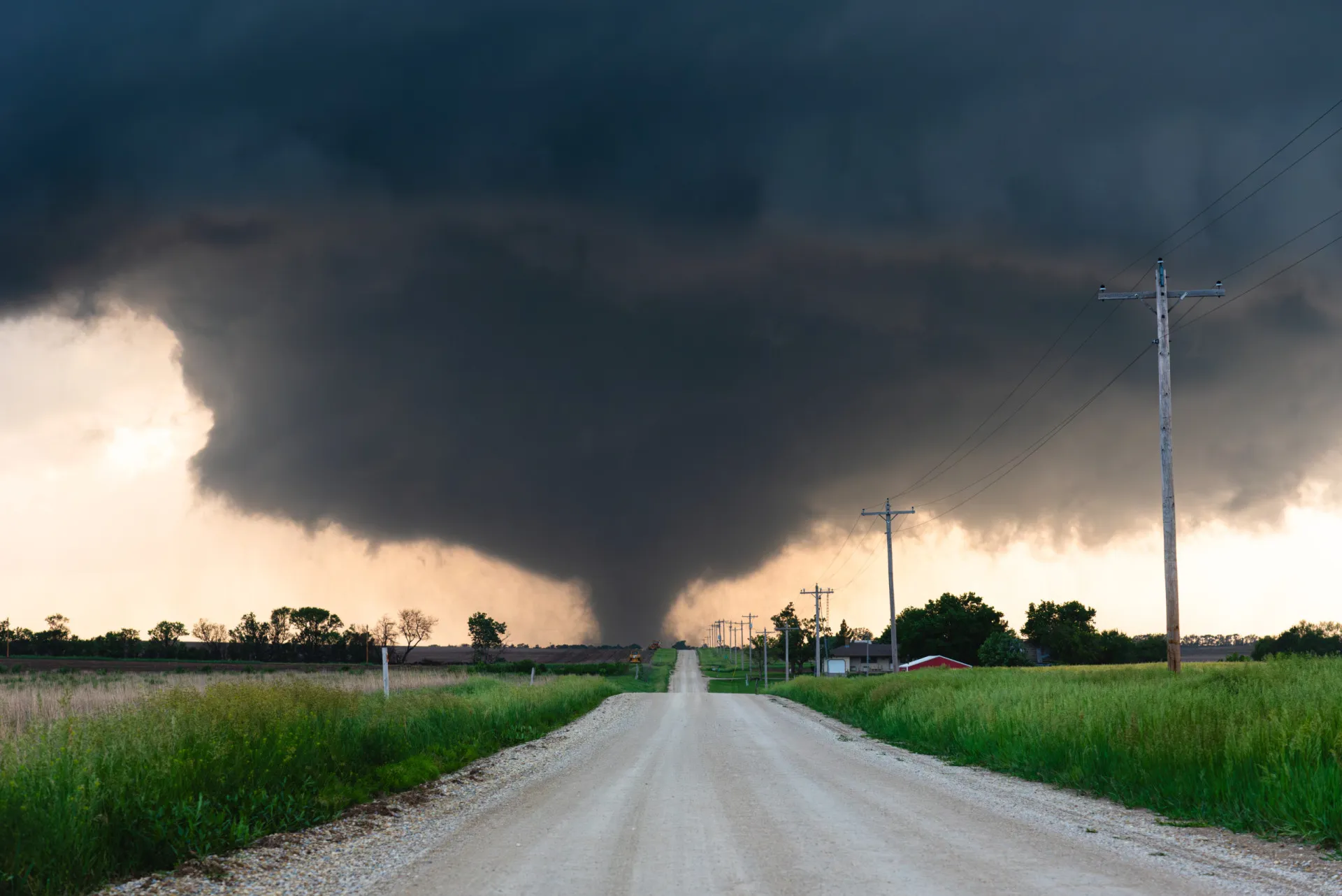 Árvores arrancadas e destroços espalhados em uma área costeira após a passagem de uma tromba d'água que virou tornado.
