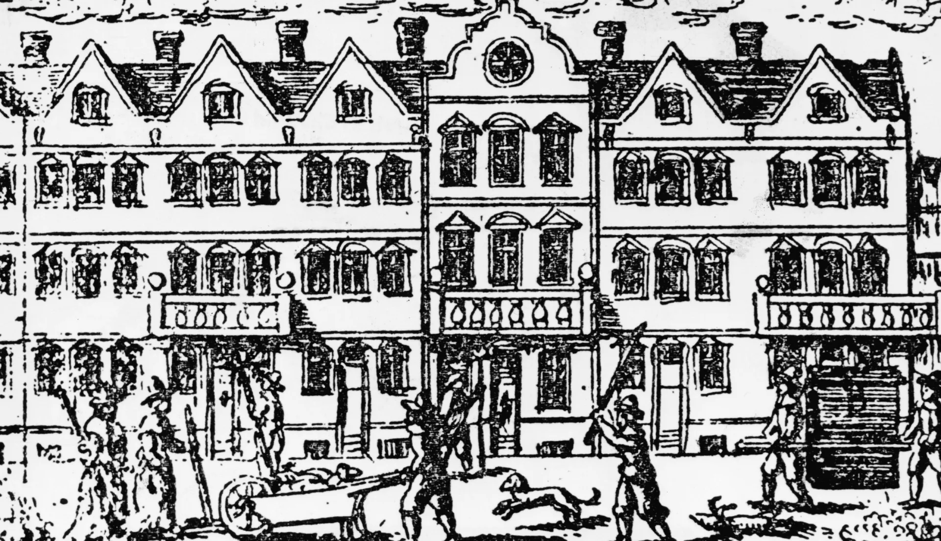 Representação da cidade de Viena durante a praga, com cruzes vermelhas marcando as casas dos infectados.