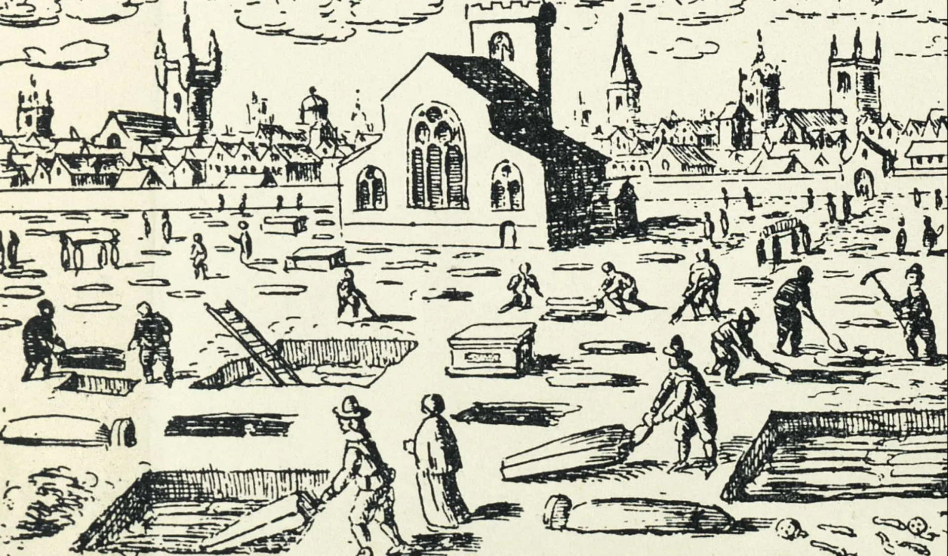 Ilustração de um navio chegando a um porto inglês, trazendo consigo a Peste Negra.