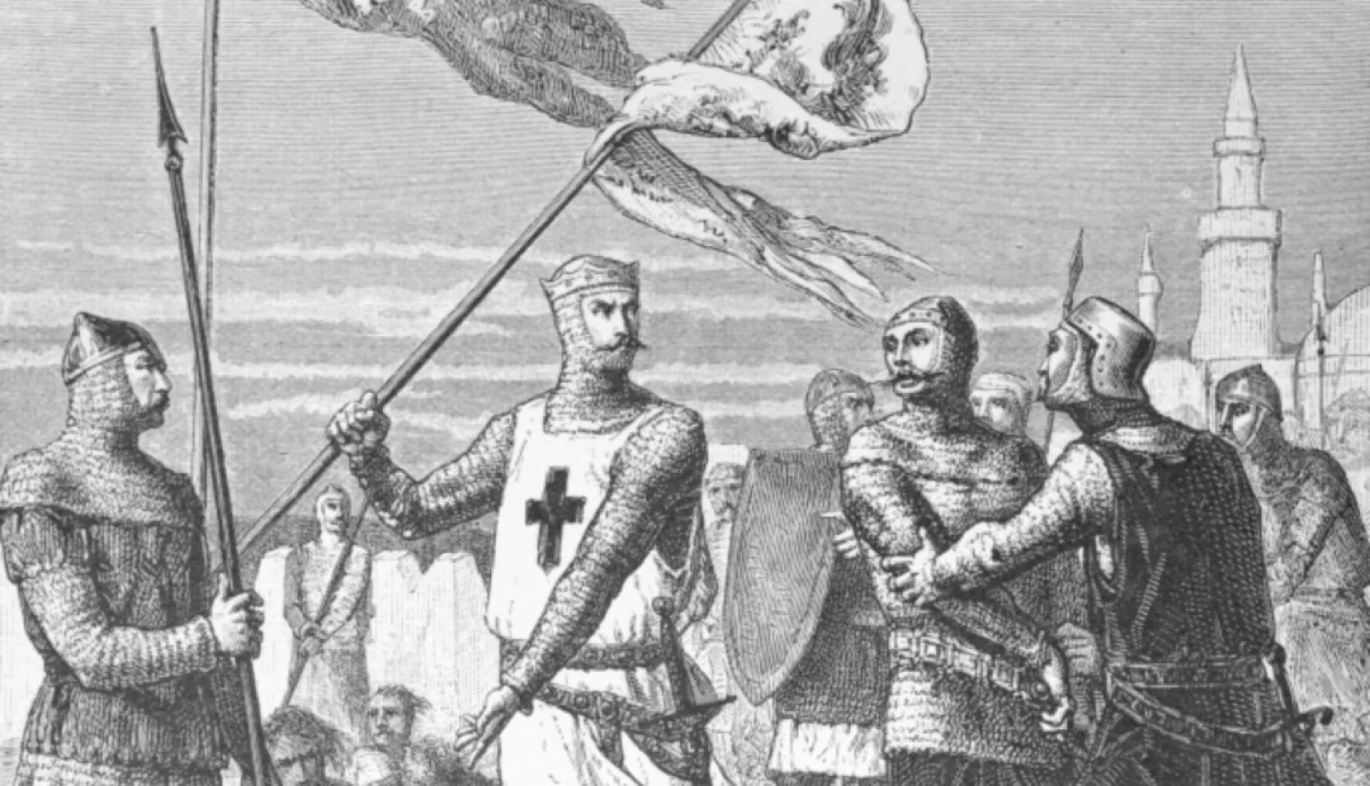 Pintura de cavaleiros cruzados em batalha, um dos eventos mais marcantes e violentos da Idade Média.