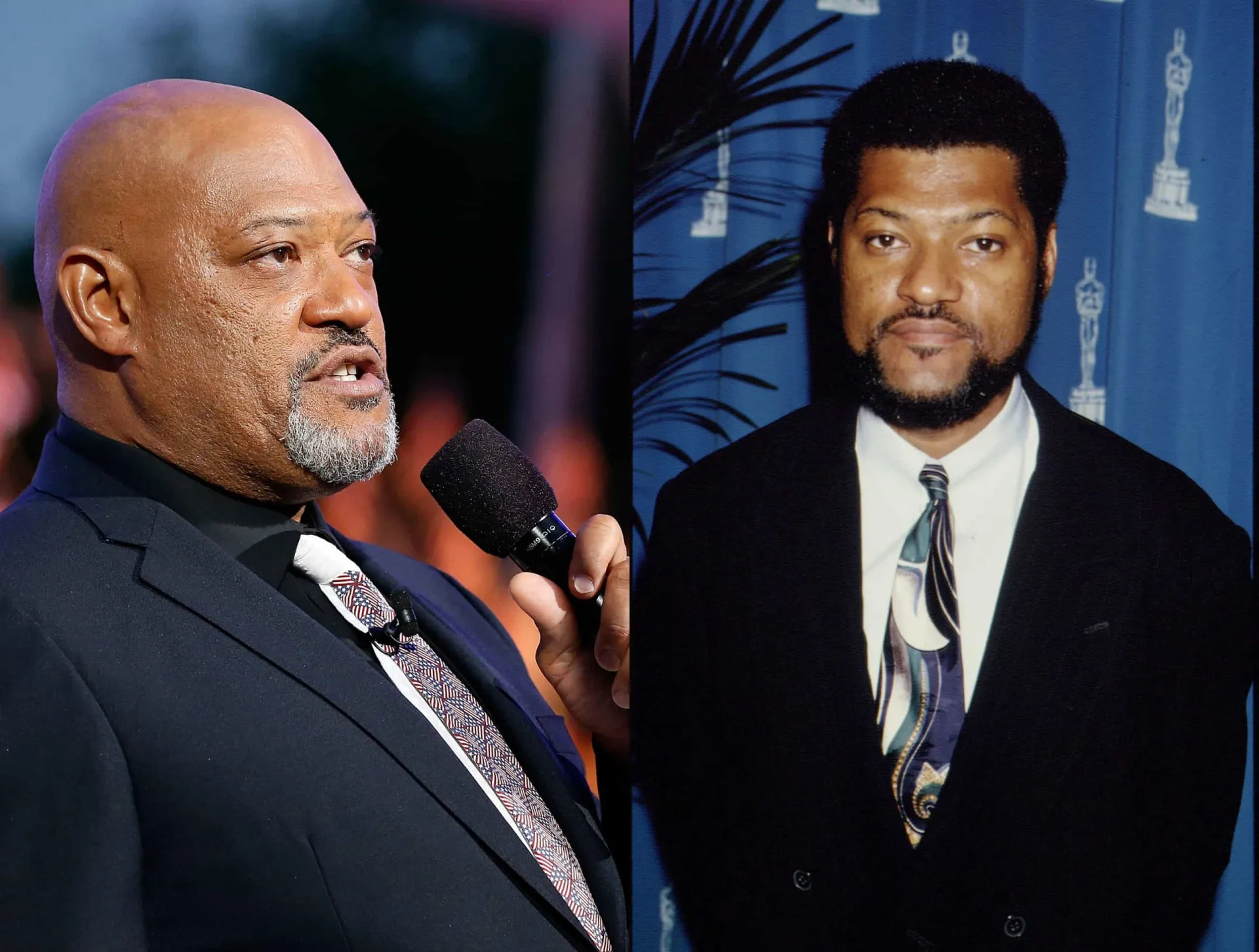 Lawrence Fishburne como o careca Morpheus em 'Matrix' e em outra fase com cabelo.