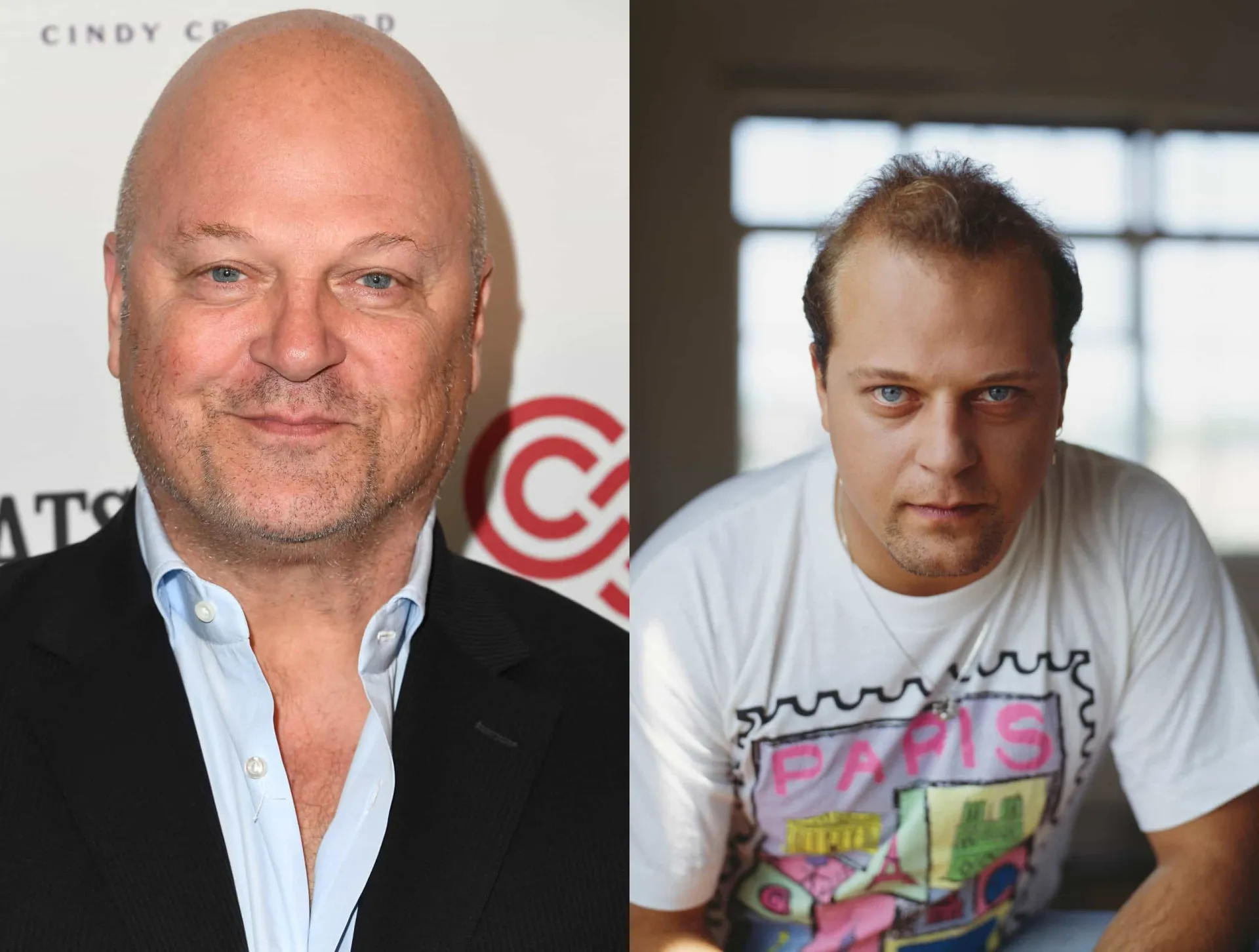 Michael Chiklis com cabelo em um de seus primeiros papéis e como o careca Vic Mackey em 'The Shield'.