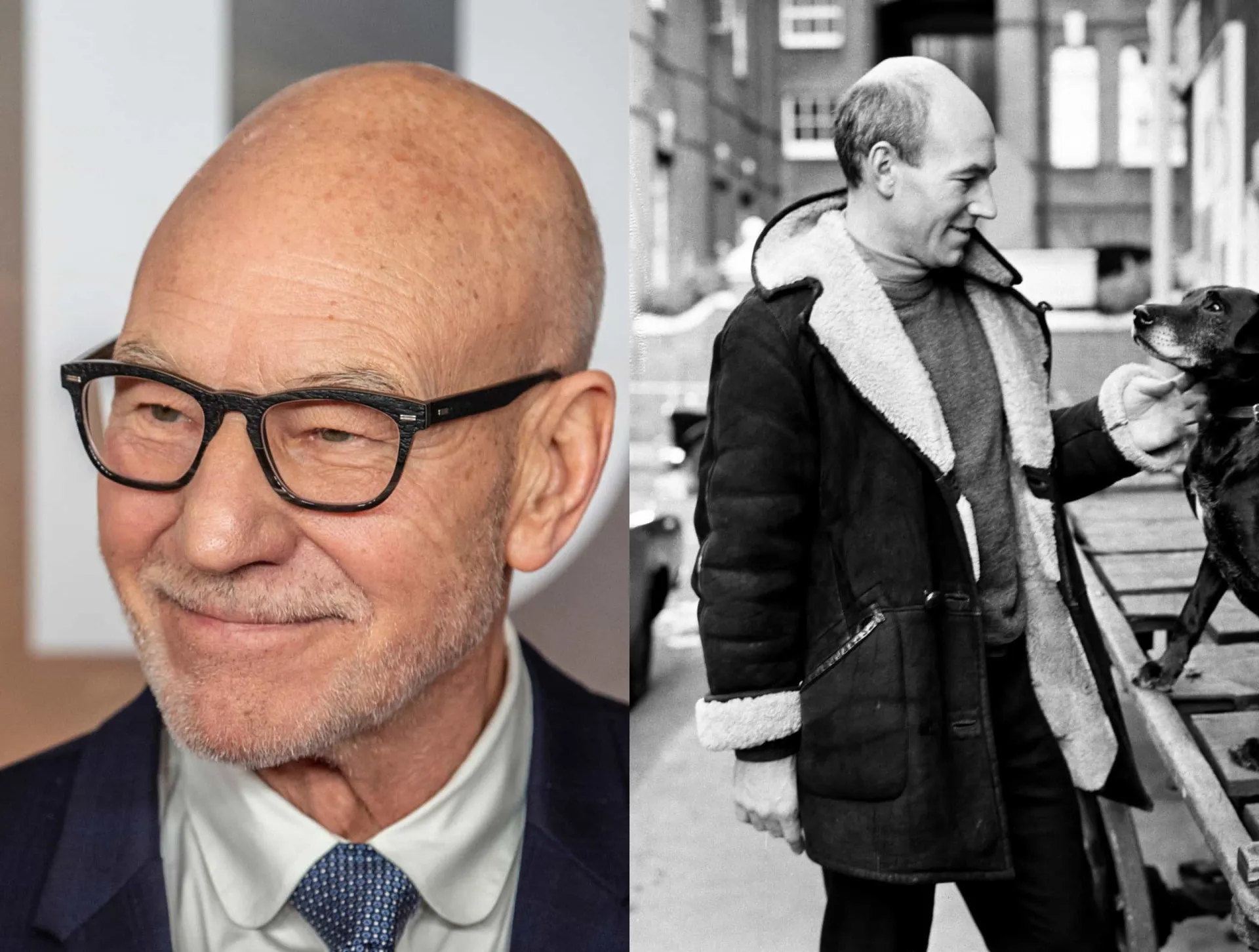 Patrick Stewart aos 30 anos, já careca, e no papel icônico do Professor Xavier.