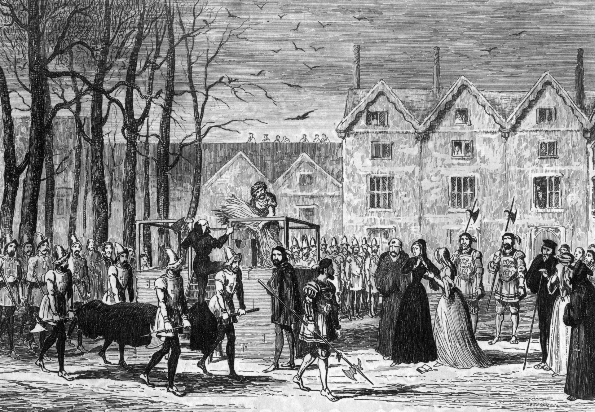 Ilustração da execução pública de Guildford Dudley em Tower Hill.