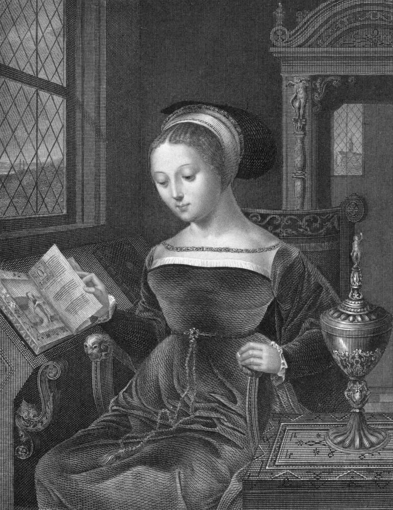 Ilustração da corte Tudor, mostrando a interação entre nobres e a realeza.