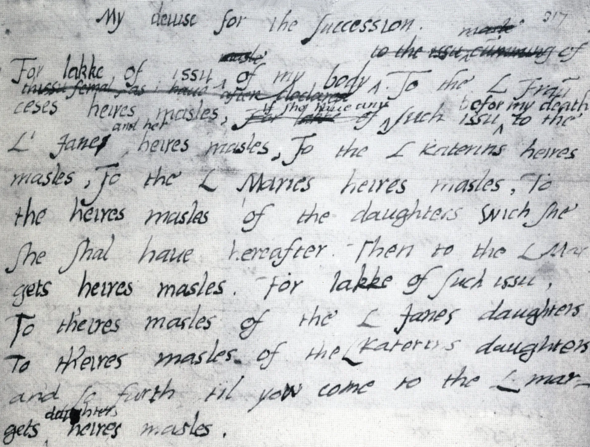 Documento histórico mostrando o 'Plano para a Sucessão' escrito por Eduardo VI.