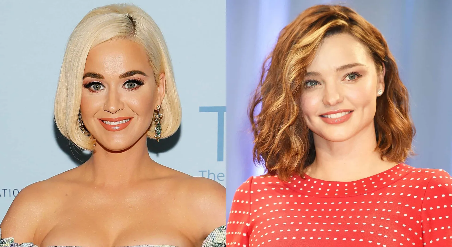 Miranda Kerr e Katy Perry em um evento de ioga, demonstrando sintonia e bem-estar.