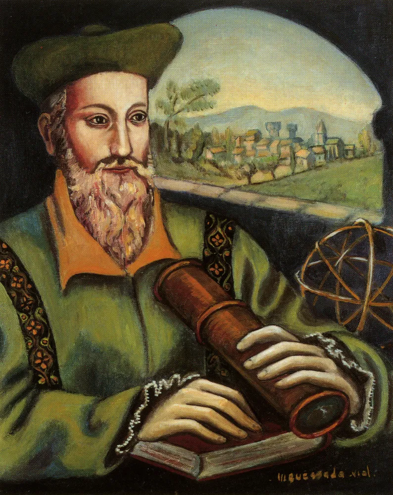 Retrato de Michel de Nostredame, o homem conhecido como Nostradamus.