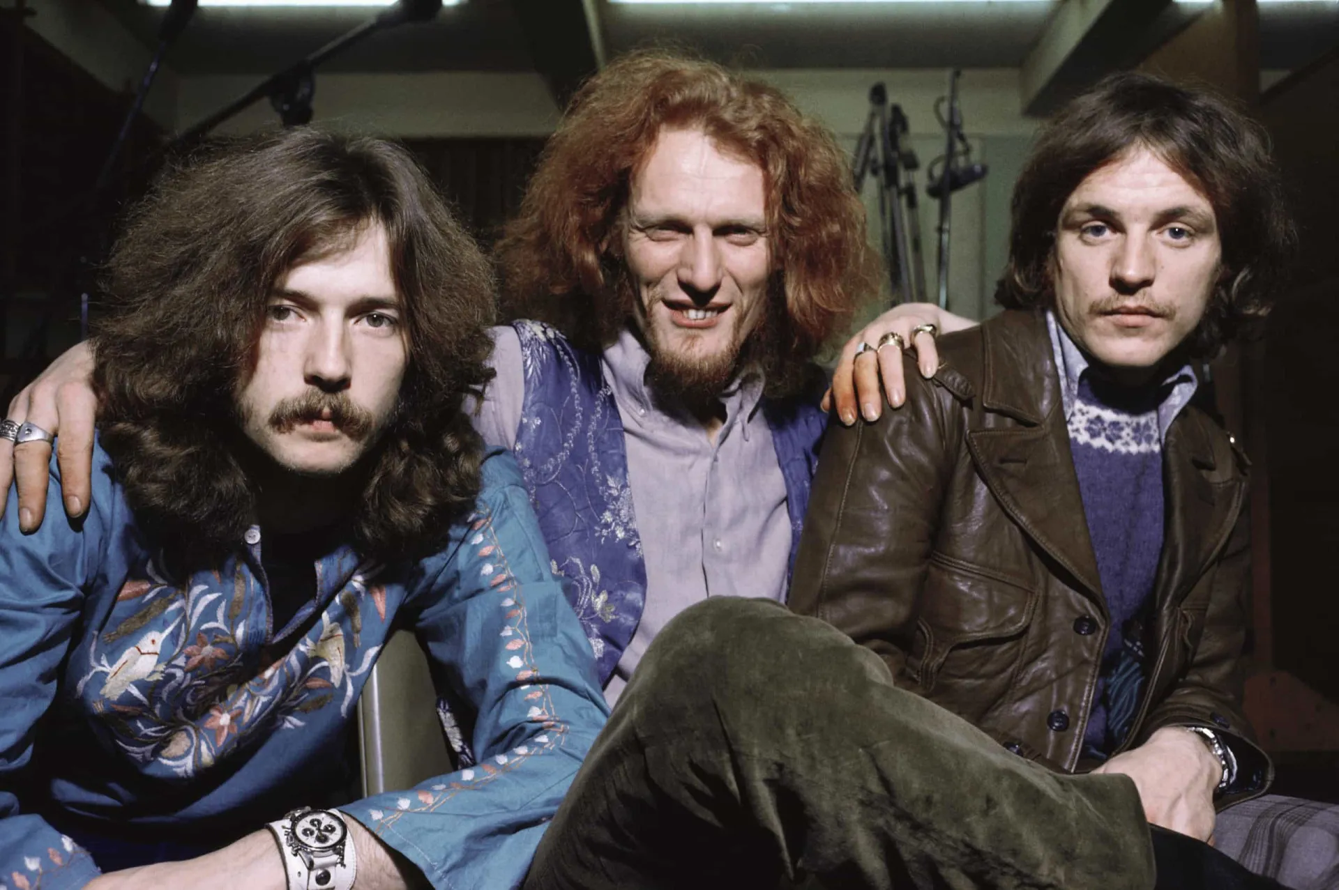 A banda de rock Cream, com Eric Clapton, Jack Bruce e Ginger Baker, em uma foto dos anos 60.