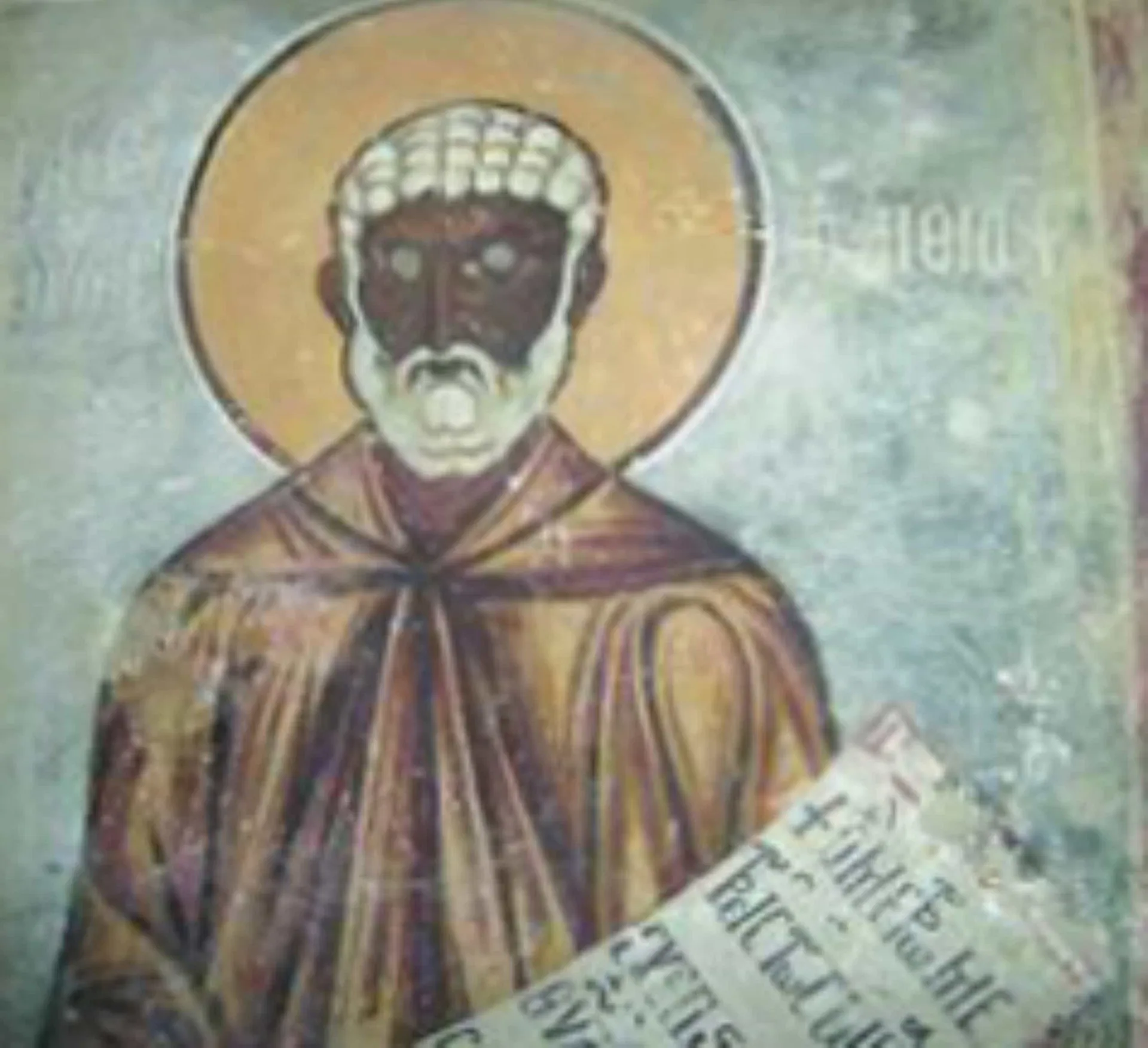 Ícone religioso de São Moisés, o Negro, com uma expressão pacífica.