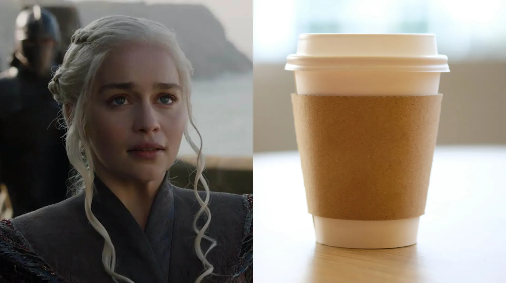 O infame copo de café que apareceu na mesa em frente a Daenerys Targaryen em 'Game of Thrones'.
