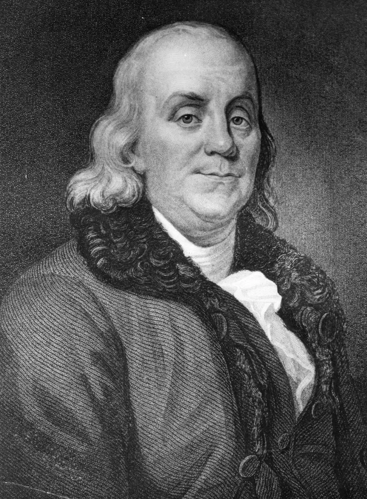 Retrato de Benjamin Franklin, um dos pais fundadores dos Estados Unidos, cientista e inventor.