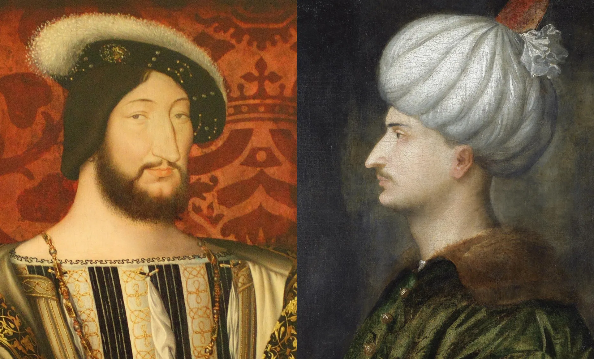 Retratos do Rei Francisco I da França e do Sultão Otomano Solimão, o Magnífico.