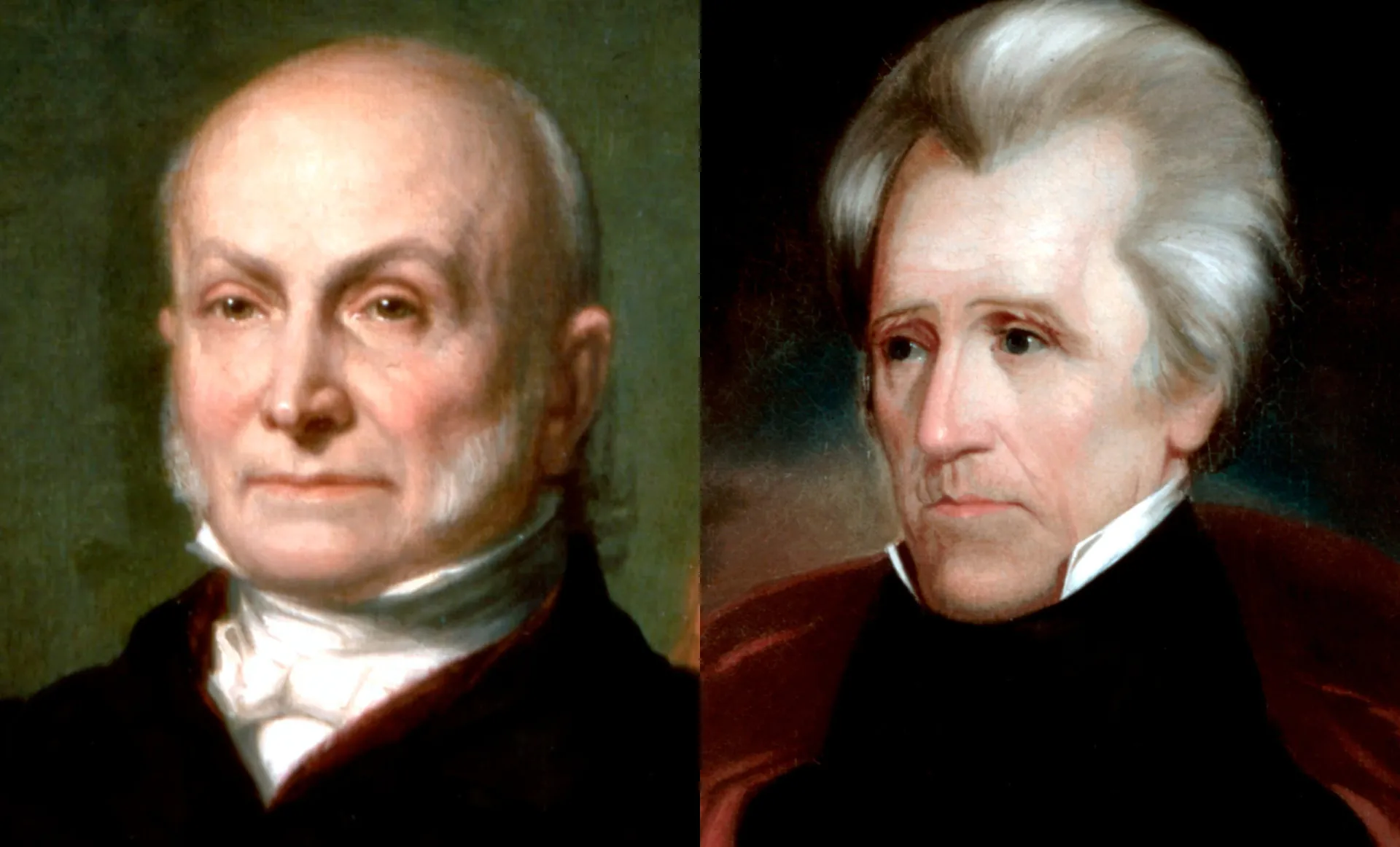 Ilustração de Andrew Jackson como presidente, sucedendo seu grande rival, John Quincy Adams.