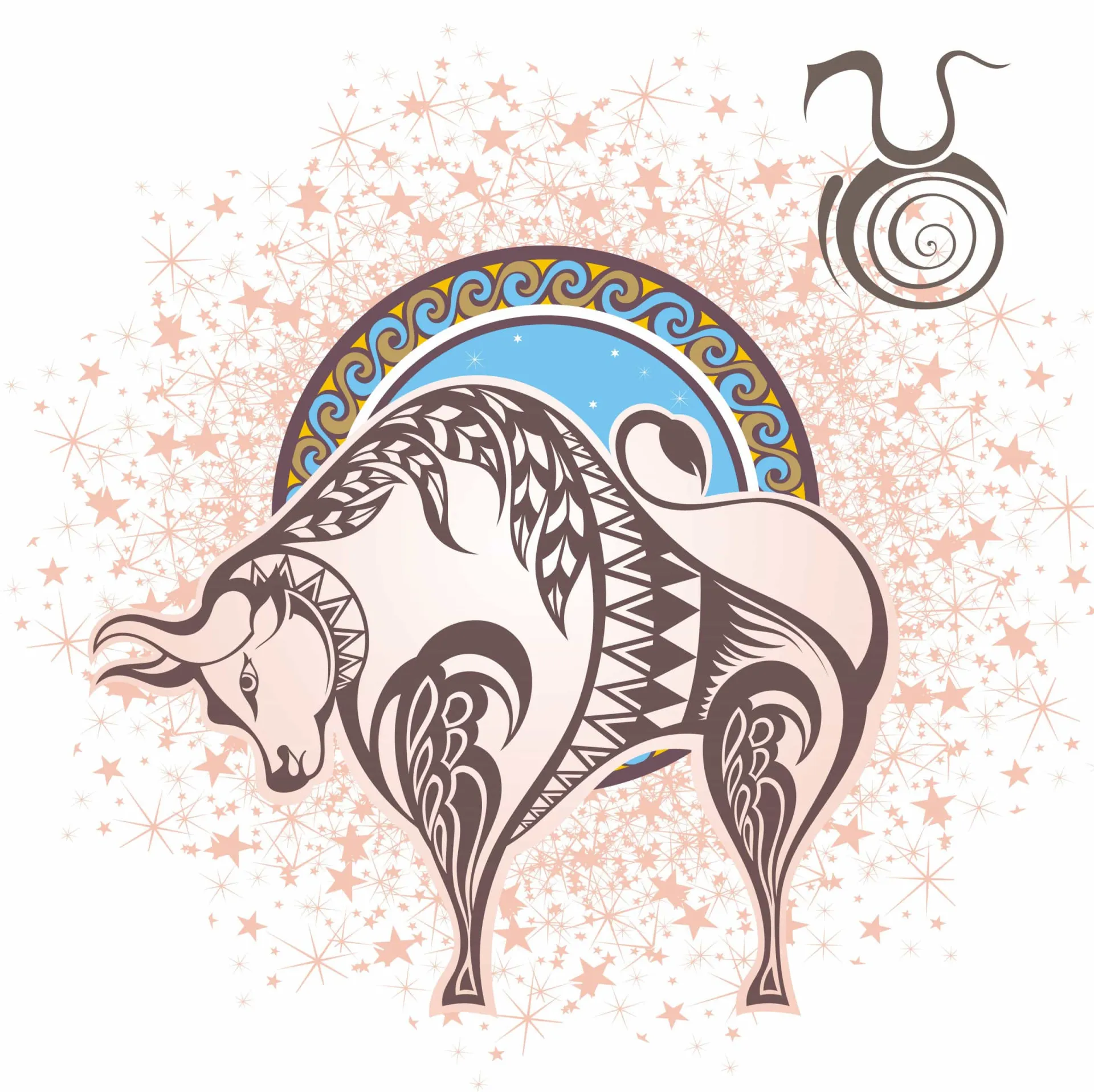 Símbolo astrológico do signo de Touro em um fundo estrelado.