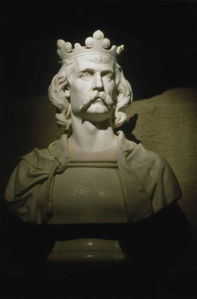 Estátua de Roberto, o Bruce, montado em seu cavalo de guerra, simbolizando a luta pela independência da Escócia.