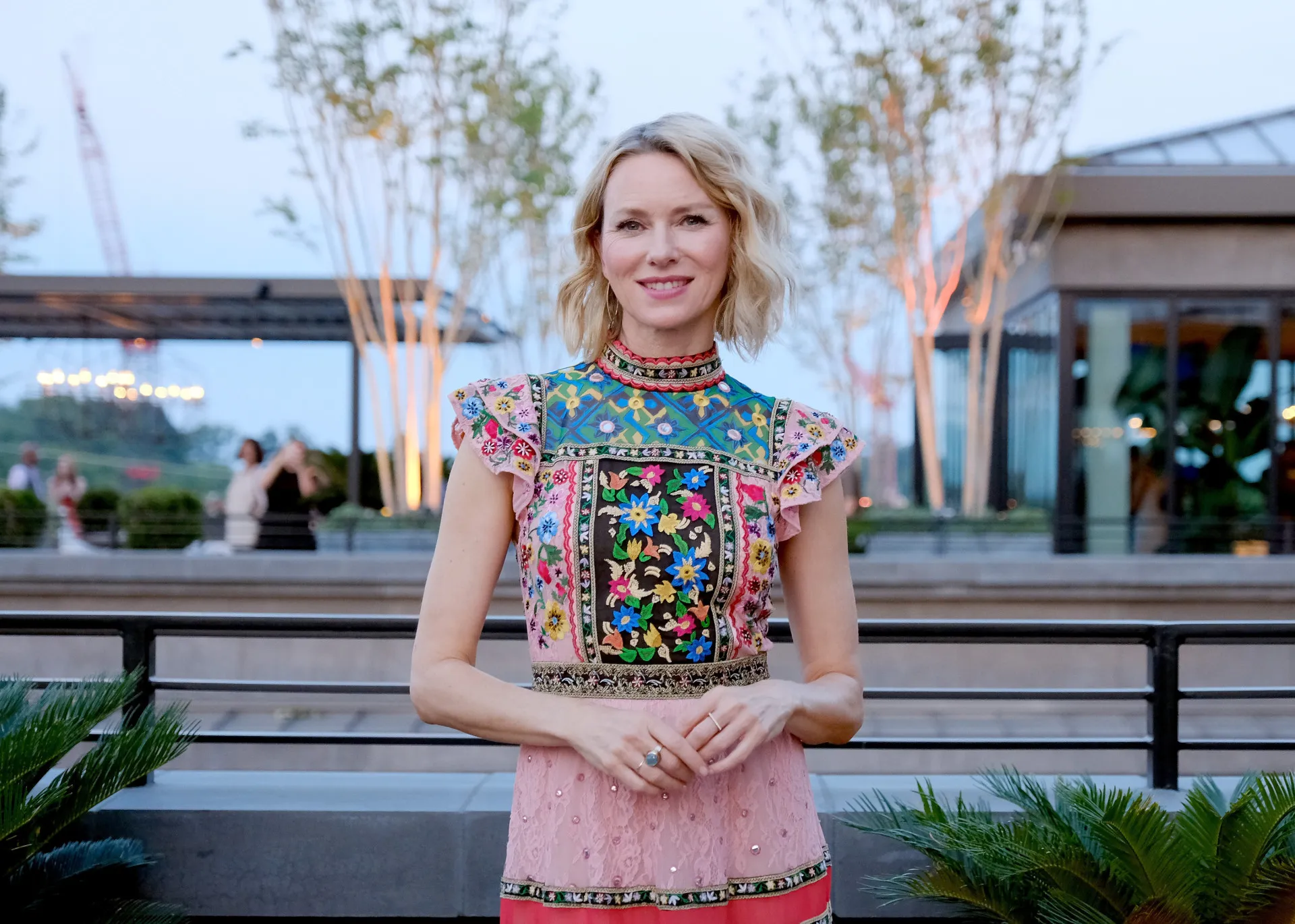 A atriz Naomi Watts com um sorriso sutil em um evento de cinema.
