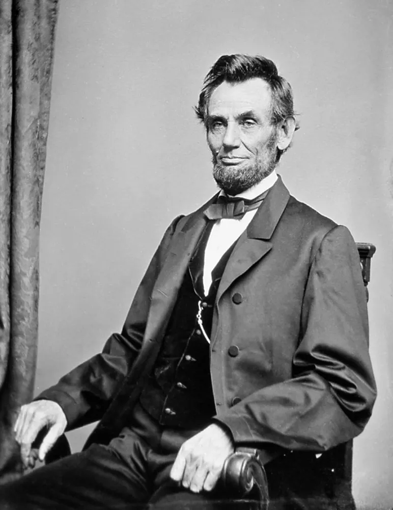 Retrato de um jovem Abraham Lincoln, antes de sua presidência, destacando sua altura e físico imponente.
