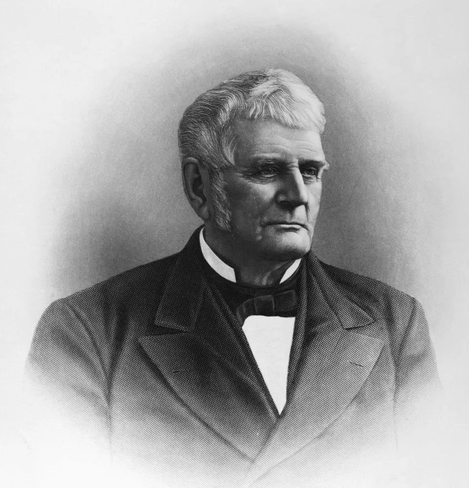 Retrato de John Deere, o homem por trás dos famosos tratores verdes.