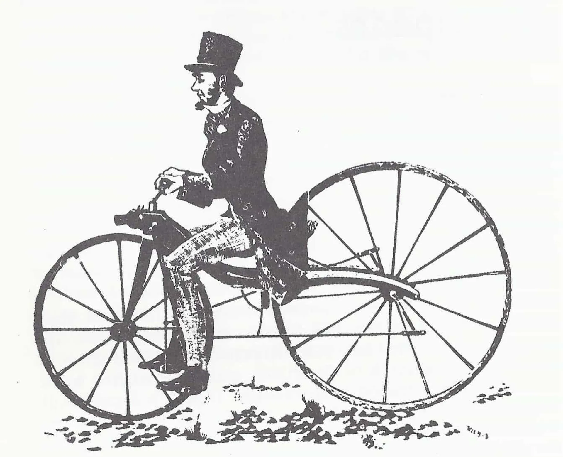 Ilustração de Kirkpatrick Macmillan andando em sua invenção, a bicicleta de pedal.