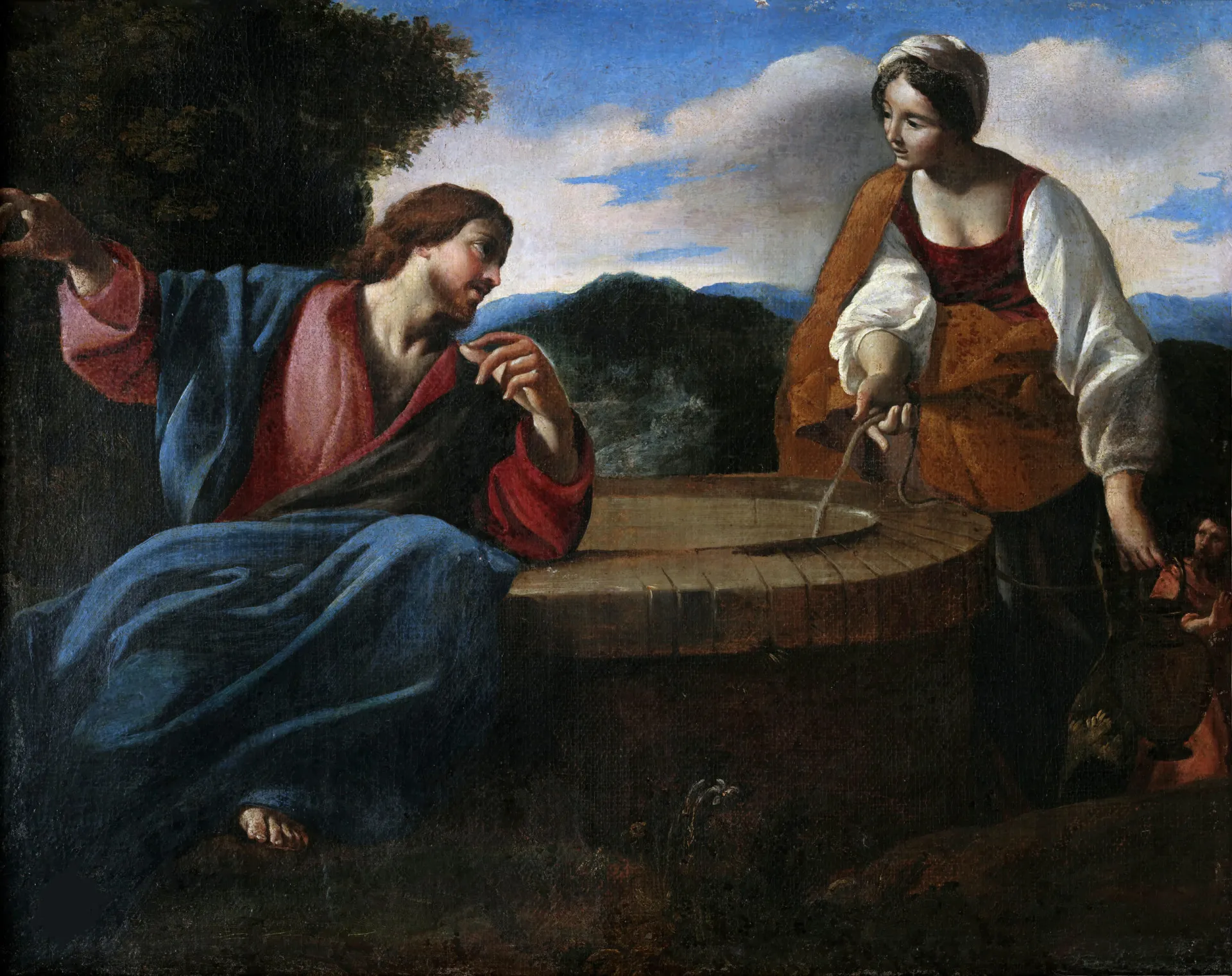 Jesus conversando com a mulher samaritana junto ao poço, um ato que chocou seus discípulos.