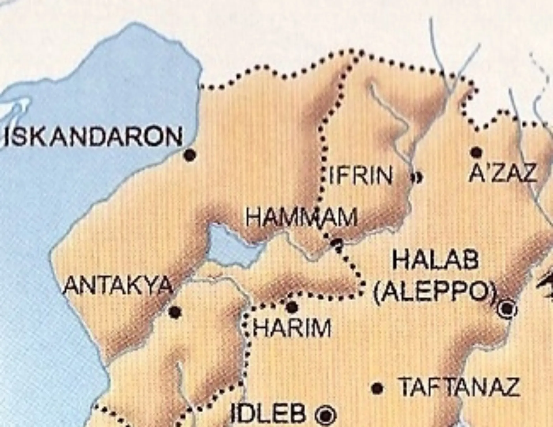 Mapa antigo mostrando a região de Hatay, situada entre a Síria e a Turquia.