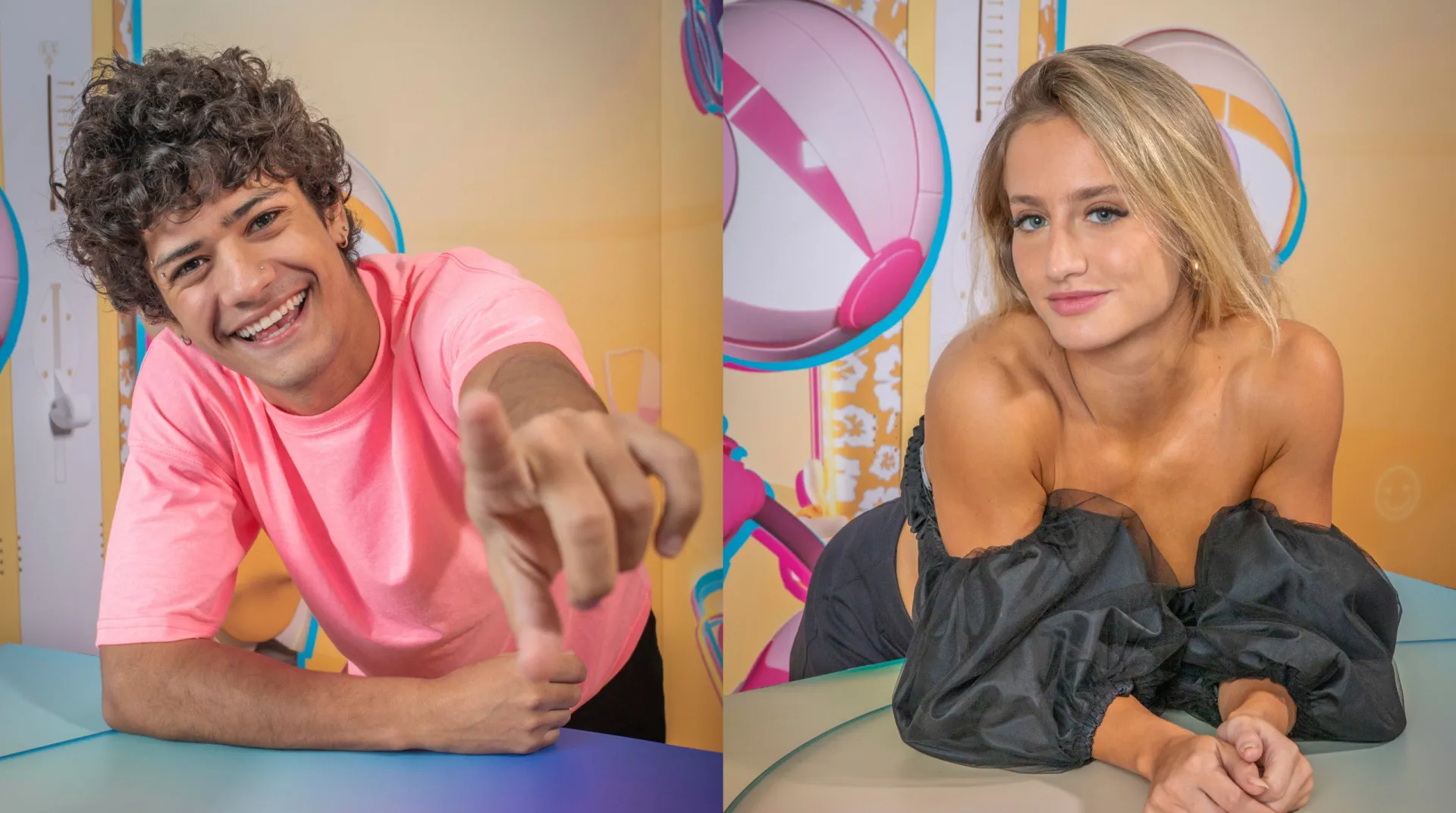 Gabriel Santana e Bruna Griphao conversando de perto durante uma festa no Big Brother Brasil.