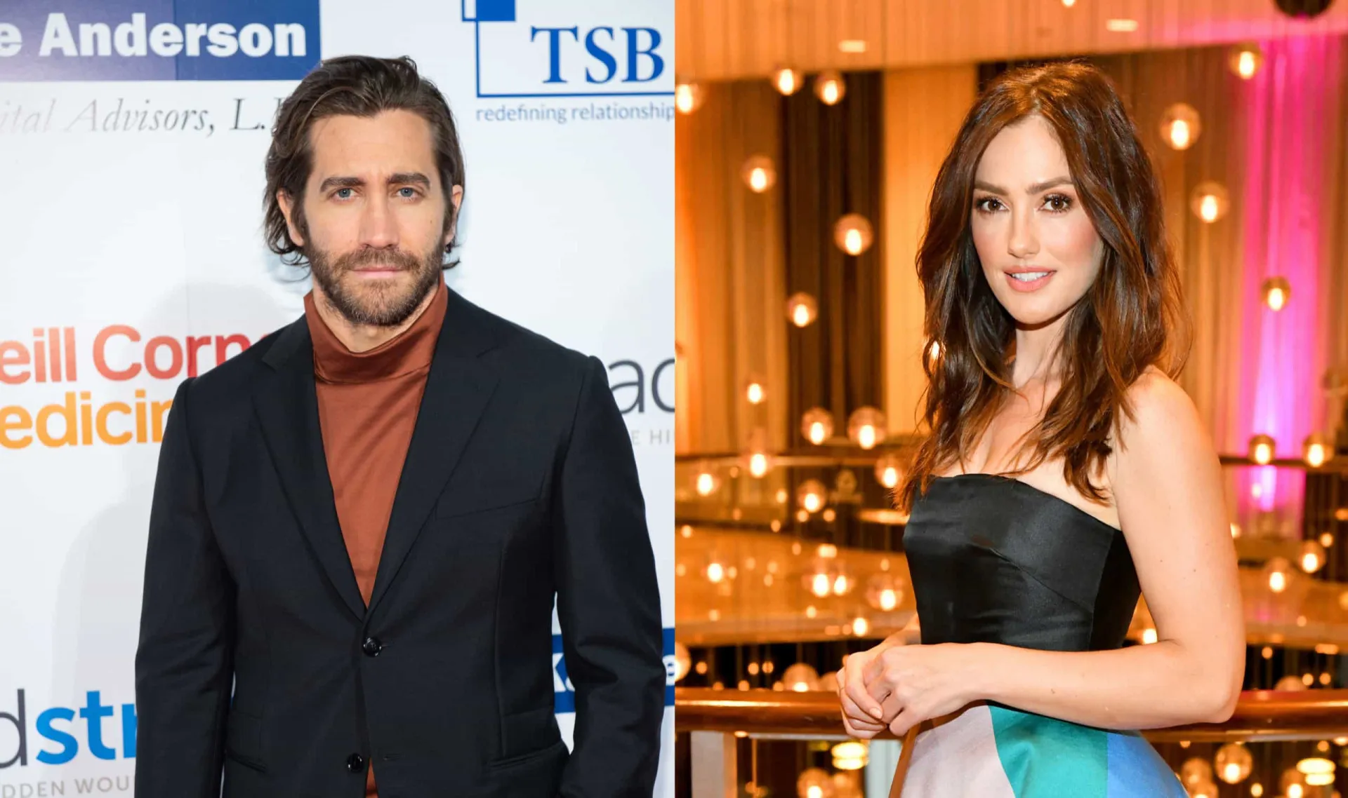 Jake Gyllenhaal com um olhar penetrante e a atriz Minka Kelly sorrindo.