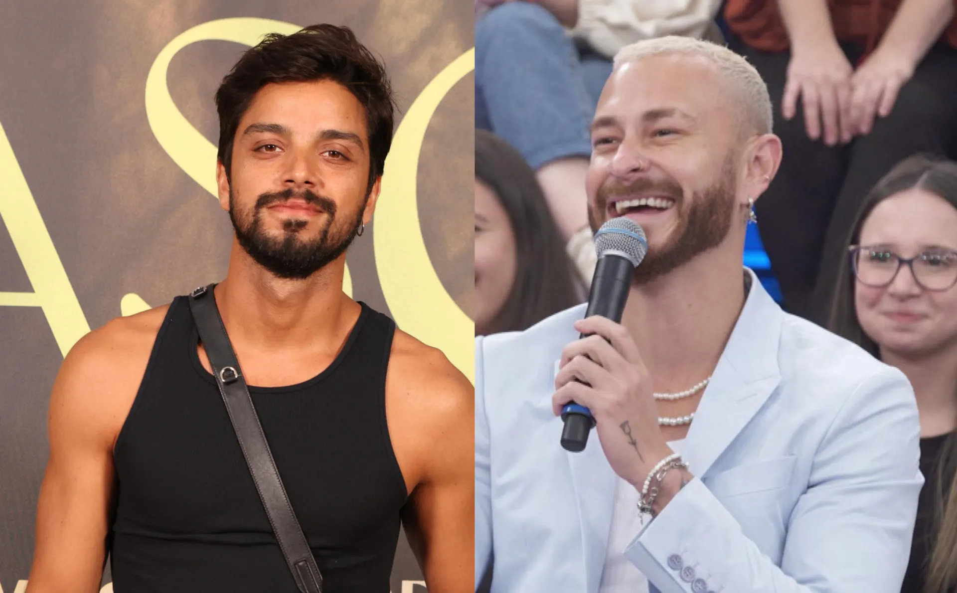 Montagem de fotos com Fred Bruno e Rodrigo Simas em eventos diferentes.