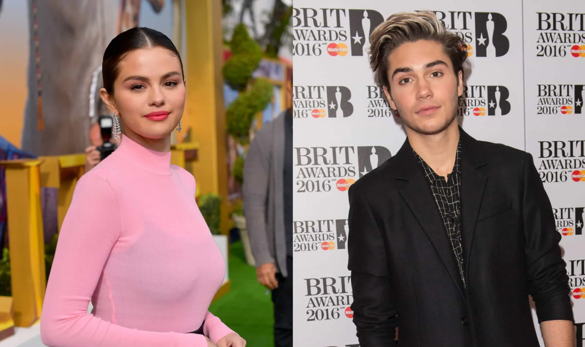 Selena Gomez e George Shelley, da boy band Union J, em fotos separadas.