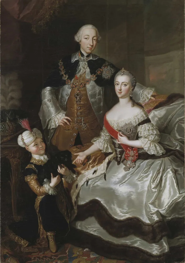 Pintura de Catarina, a Grande, e Pedro III da Rússia, um casal cuja união foi desastrosa.