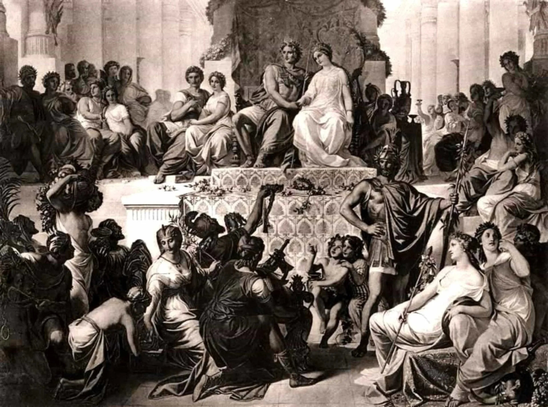 Pintura representando Alexandre, o Grande, e sua esposa Estatira, em um casamento arranjado.