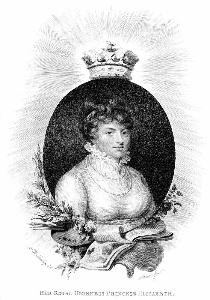 A Princesa Elizabeth em um traje elegante, mostrando sua personalidade determinada.