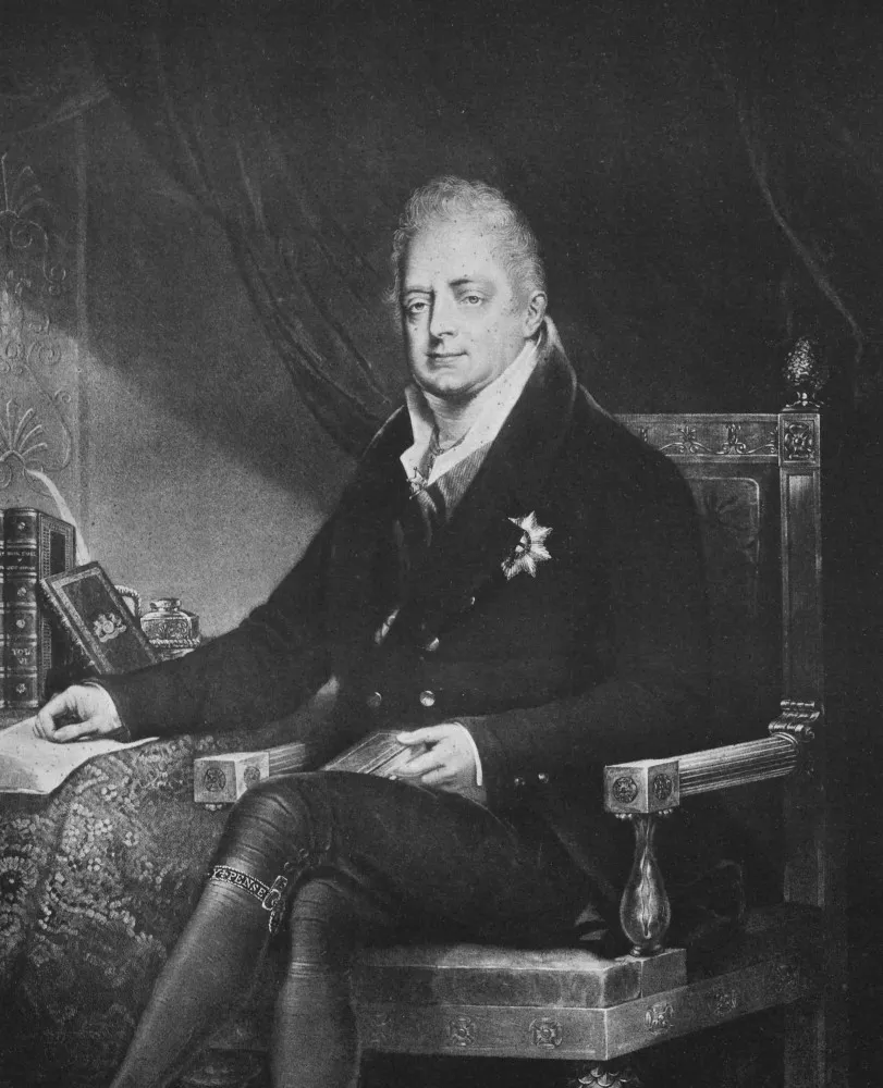 William IV em uniforme naval, lembrando sua carreira na Marinha Real.