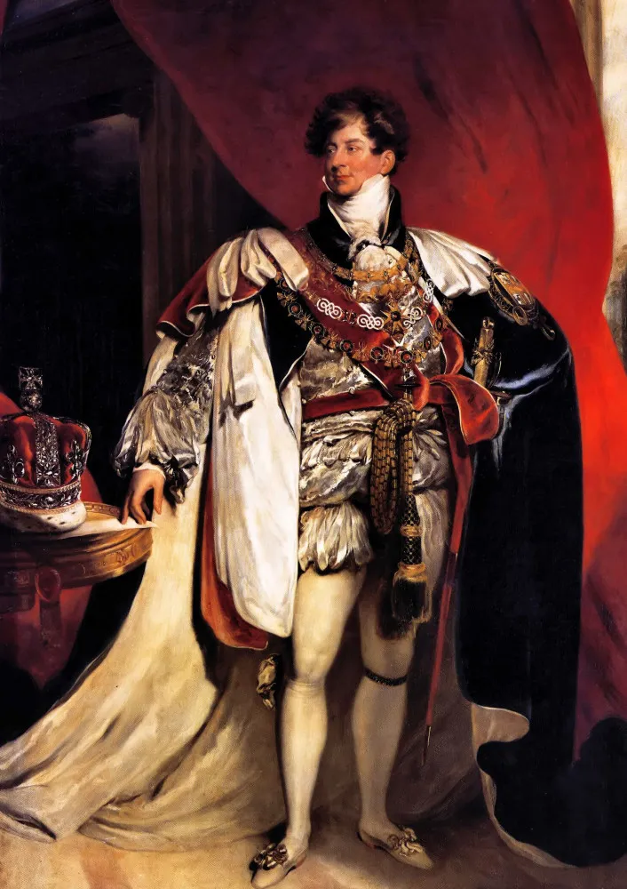 George IV em uma pose mais relaxada, refletindo seu estilo de vida extravagante.