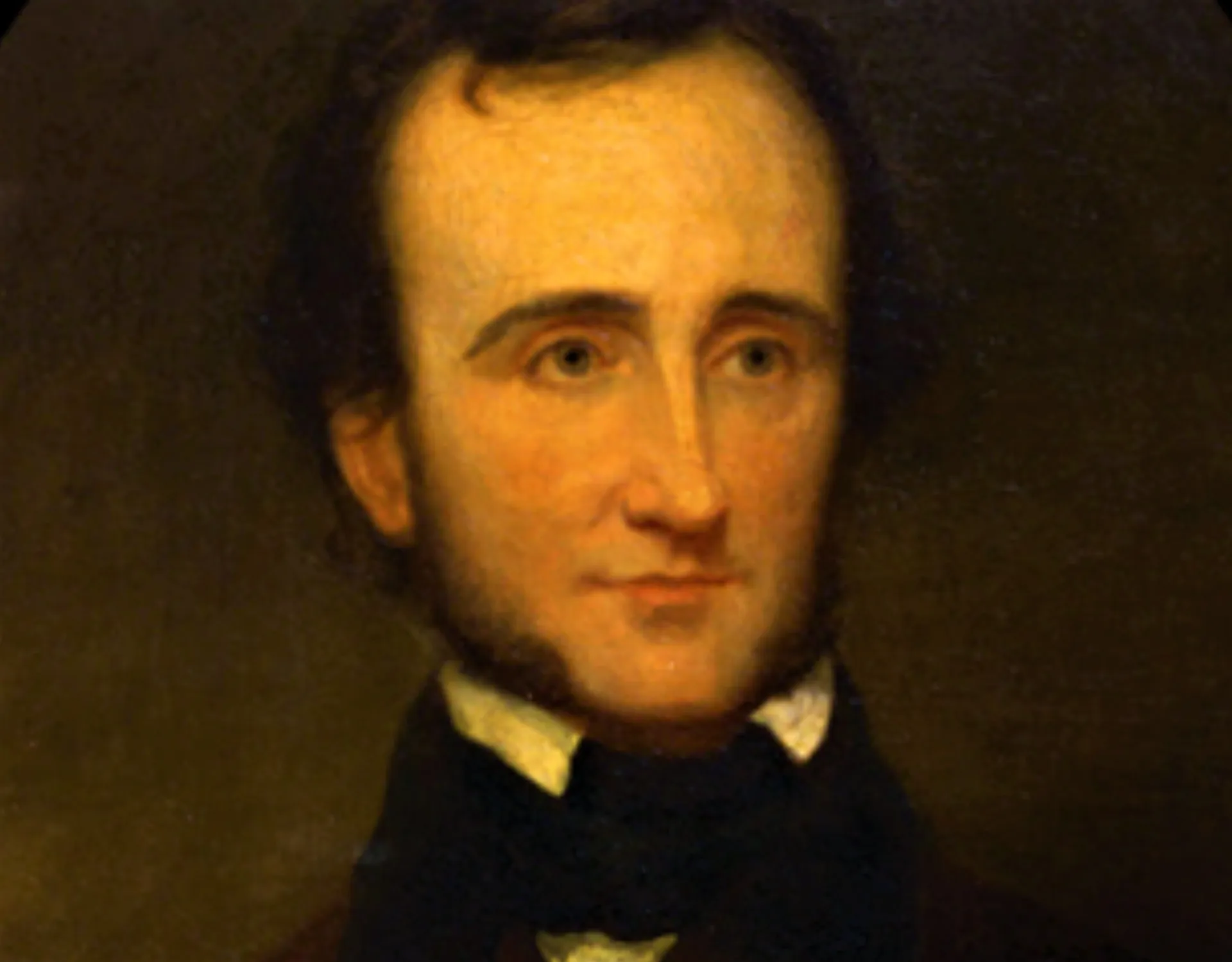 Retrato sombrio e conhecido do escritor Edgar Allan Poe, refletindo o tom de sua obra.