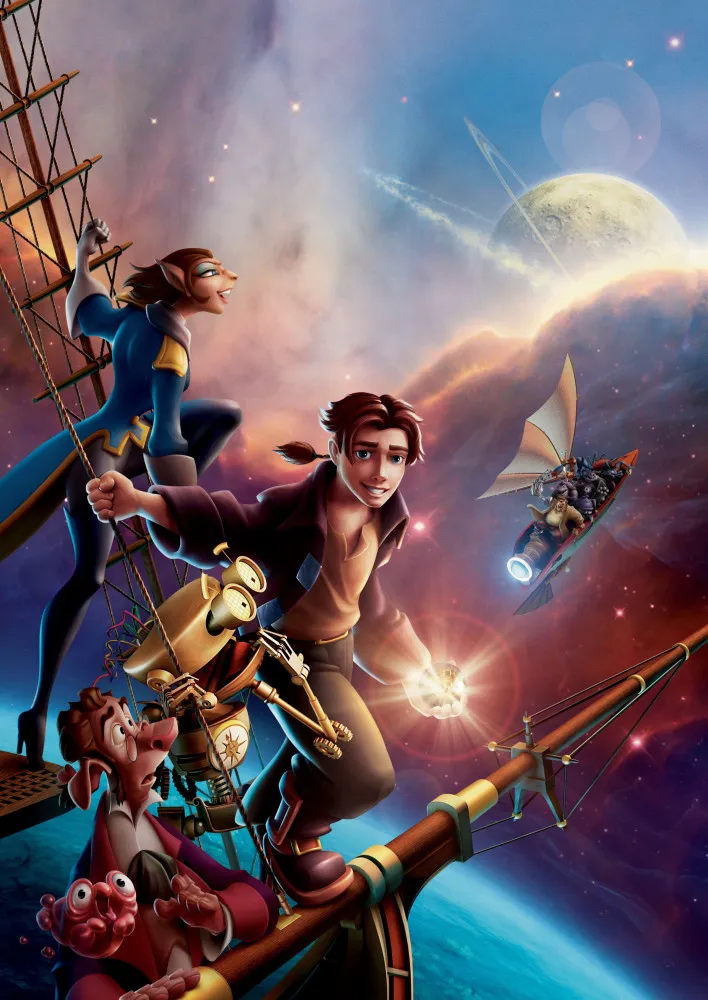 Jim Hawkins em sua prancha solar no filme de animação 'O Planeta do Tesouro'.