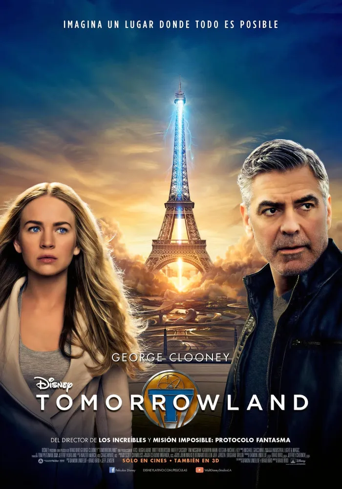 Cena do filme 'Tomorrowland' mostrando a cidade futurista e utópica.