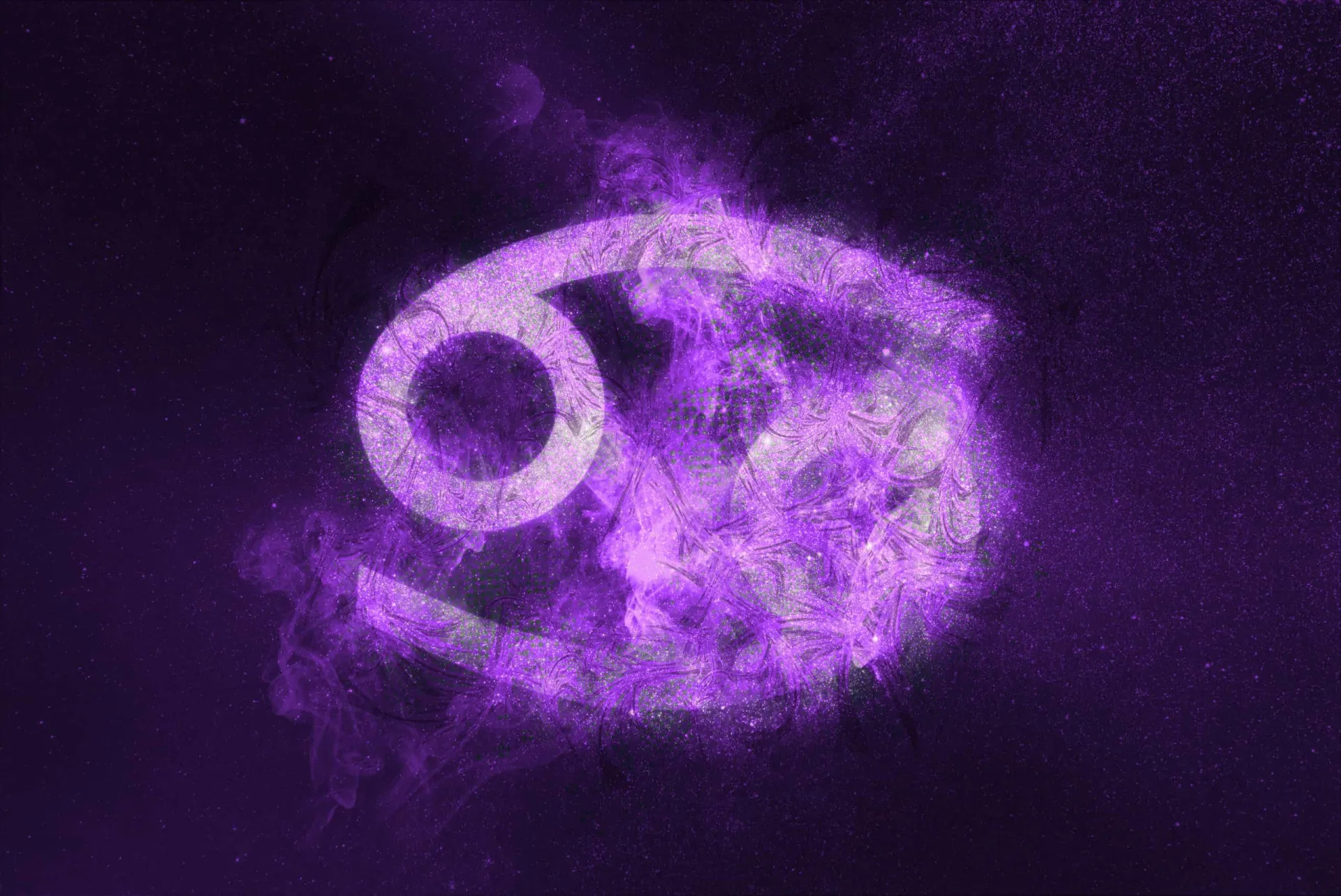 O símbolo do signo de Câncer, o caranguejo, em um fundo de céu noturno.